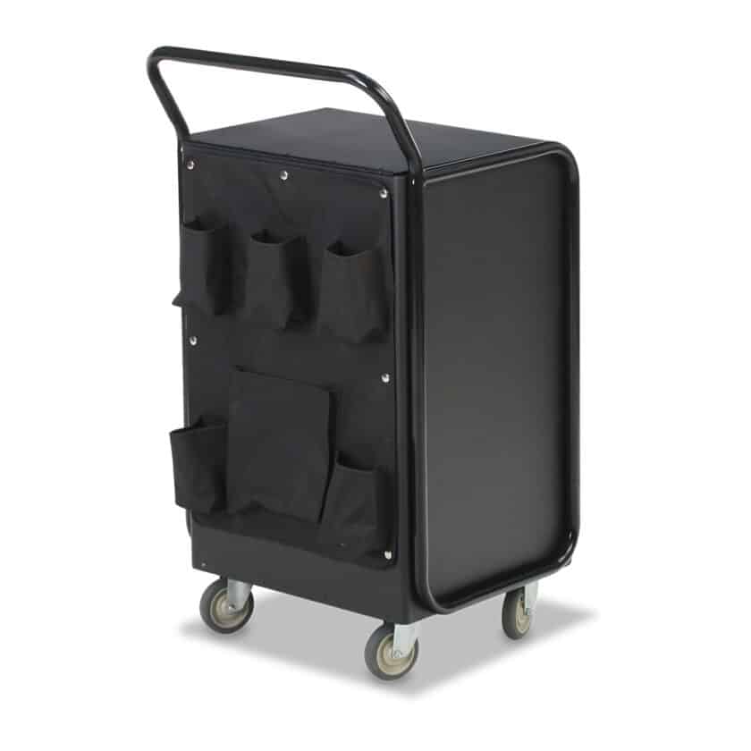 Aluminum Housekeeping Cart Back side featuring compartment amenity caddy