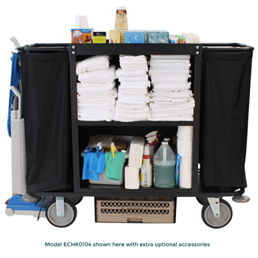 2103 Steel housekeeping cart holding cleaning supplies